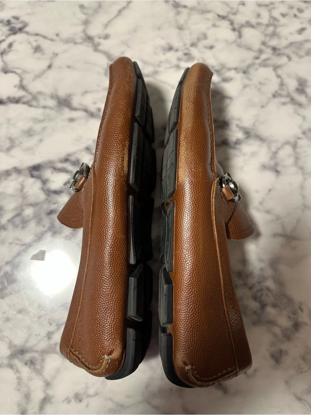 Salvatore Ferragamo Brown Pebbled Leather Bit Loafers